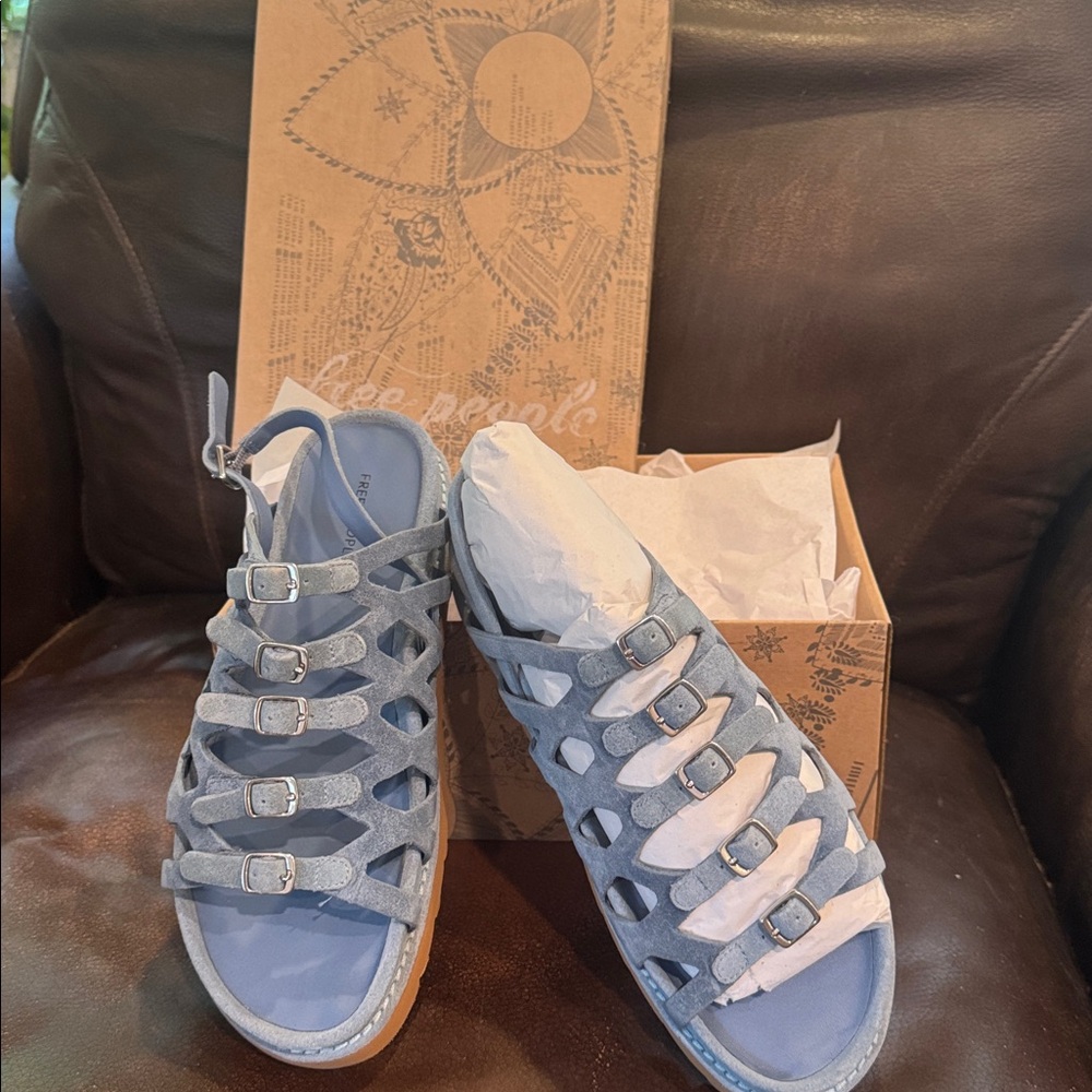 Free People Blue Buckle Sandals - Picture 1 of 5